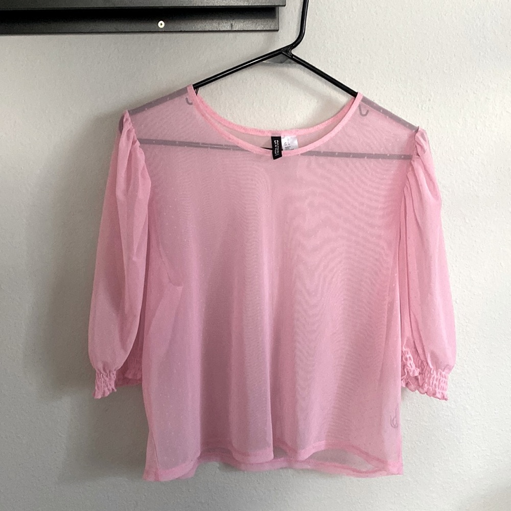 Pink polka dot mesh top